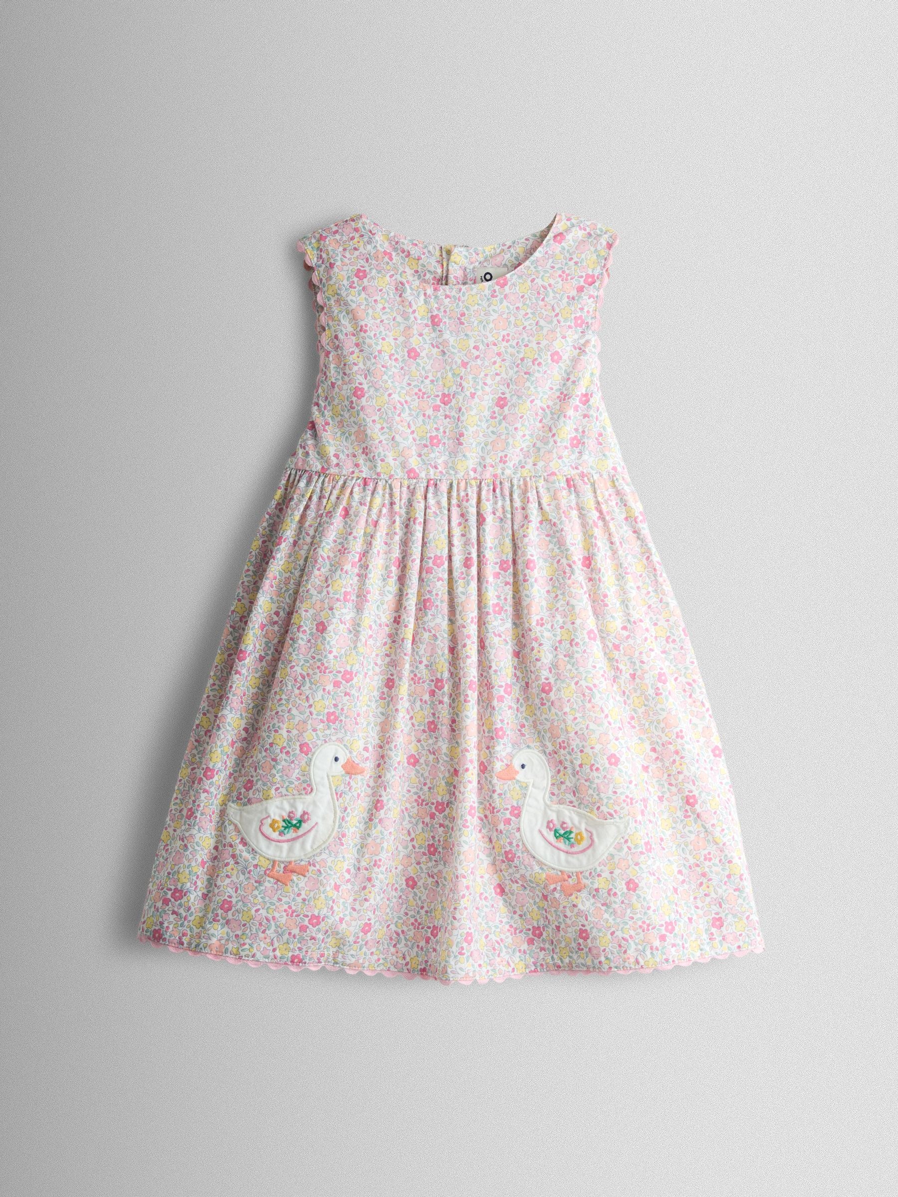 Dsiney Kidz - JoJo Maman Bébé Pink Floral Duck Appliqué Pocket Sleeveless Dress image 1