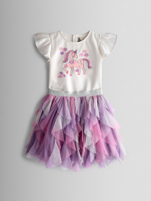 JoJo Maman Bébé Lilac Purple Unicorn Appliqué T Shirt & Tulle Skirt Set image 1
