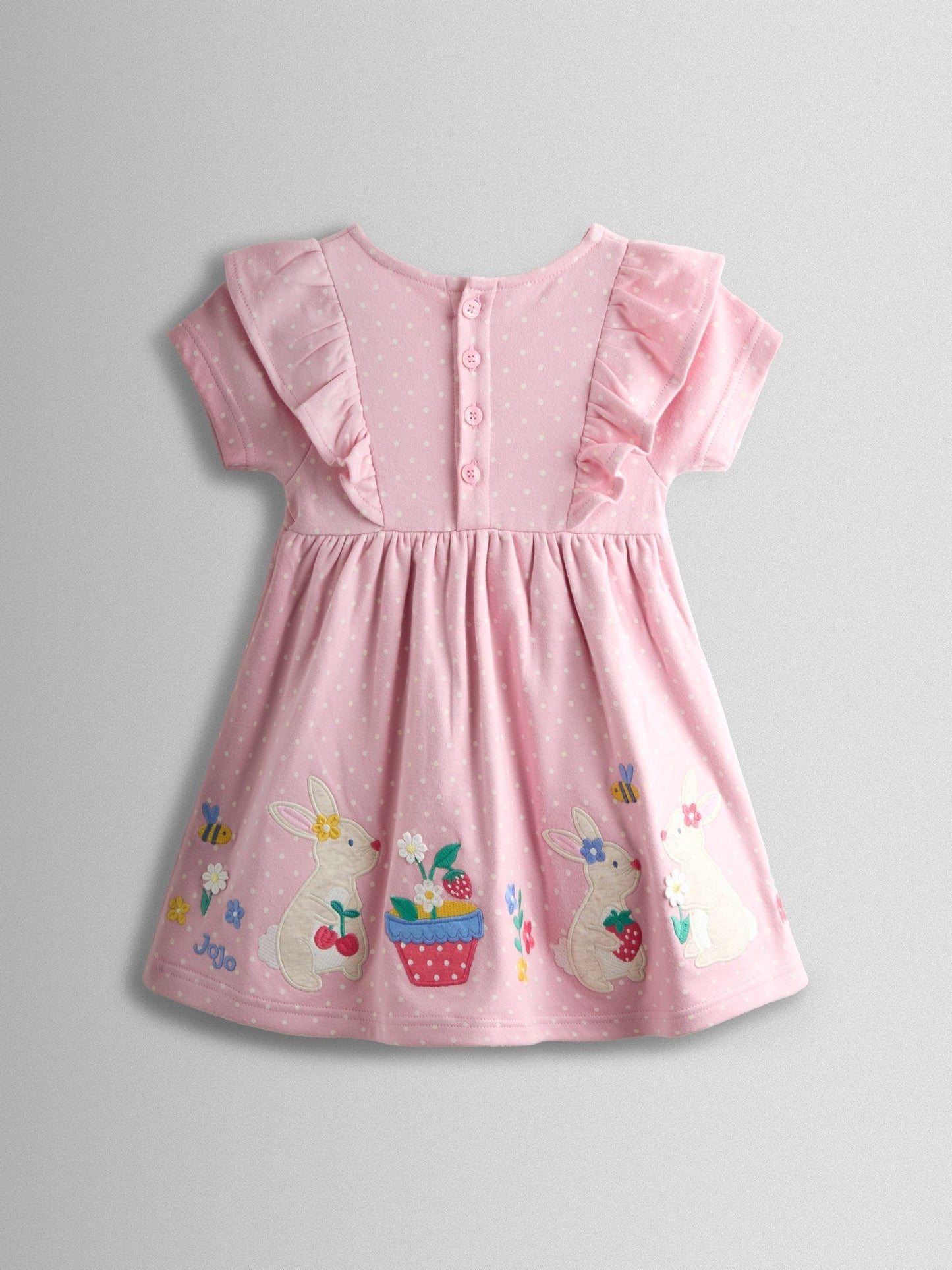 JoJo Maman Bébé Rose Pink Bunny Appliqué Ruffle Shoulder Dress image 4
