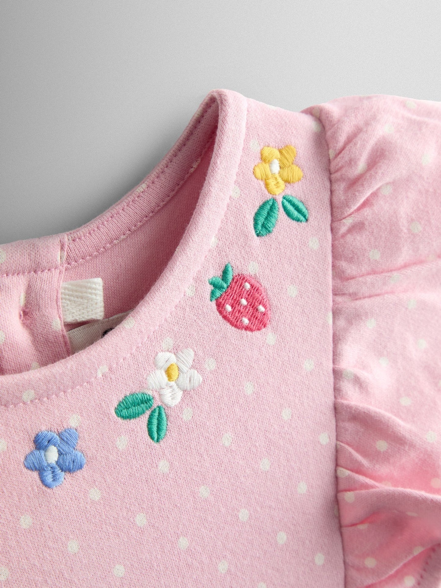 JoJo Maman Bébé Rose Pink Bunny Appliqué Ruffle Shoulder Dress image 5