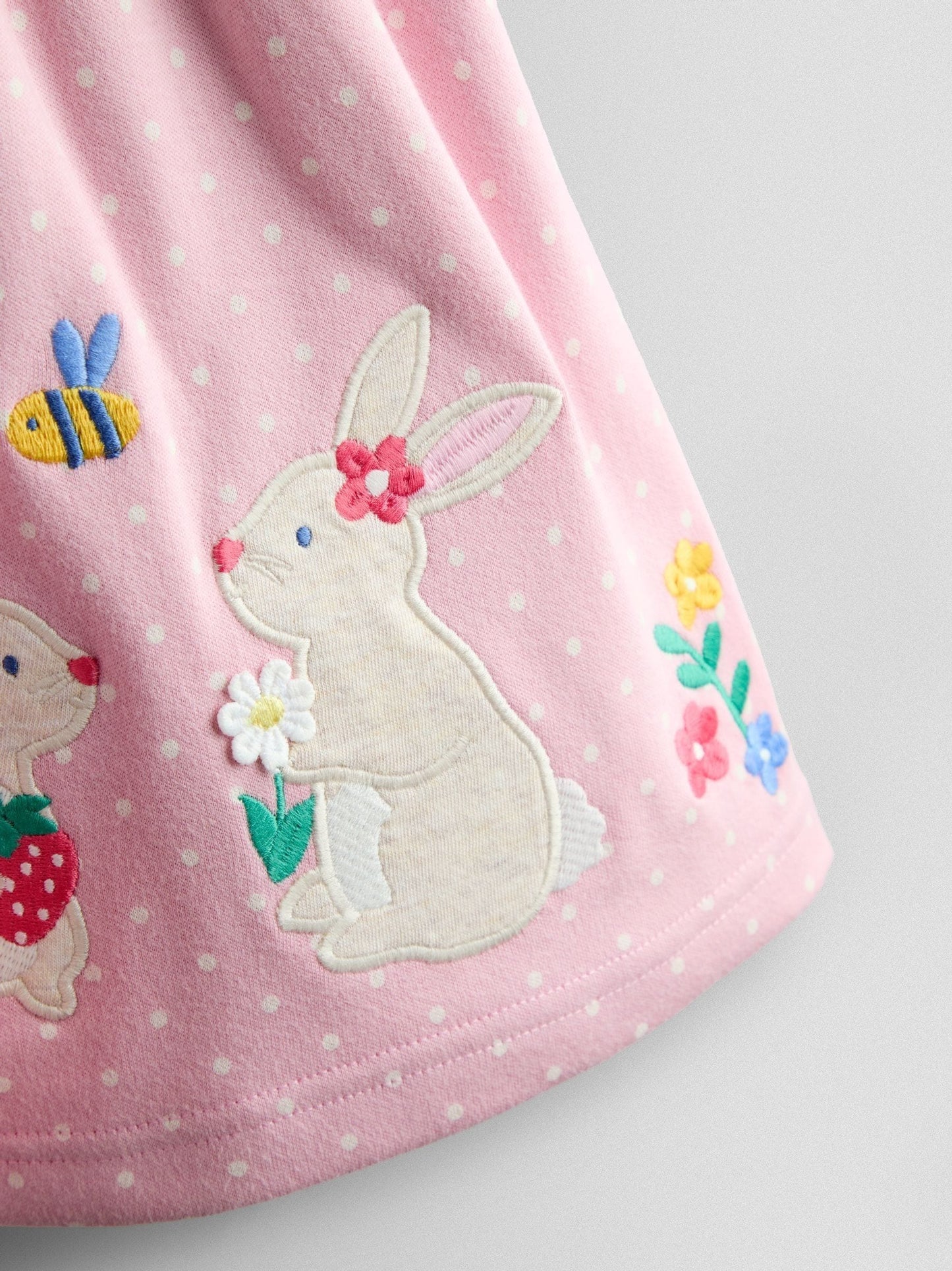 JoJo Maman Bébé Rose Pink Bunny Appliqué Ruffle Shoulder Dress image 6
