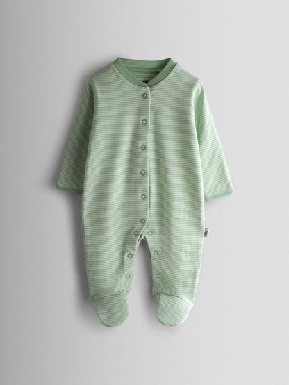 JoJo Maman Bébé Green Sheep Cotton Footed 3 Pack Sleepsuit image 2