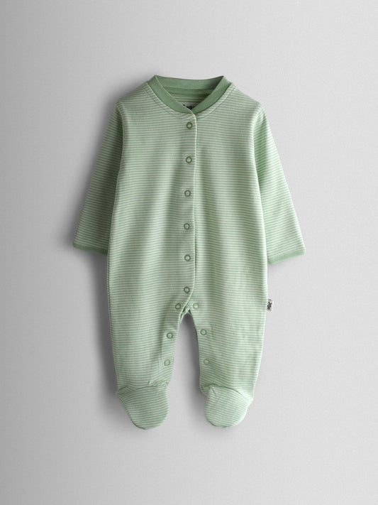 JoJo Maman Bébé Green Sheep Cotton Footed 3 Pack Sleepsuit image 2