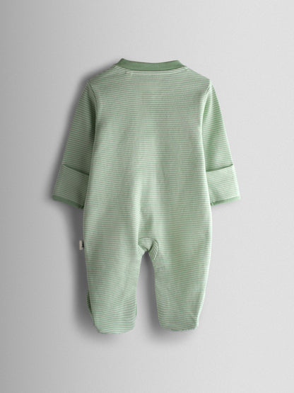 JoJo Maman Bébé Green Sheep Cotton Footed 3 Pack Sleepsuit image 3