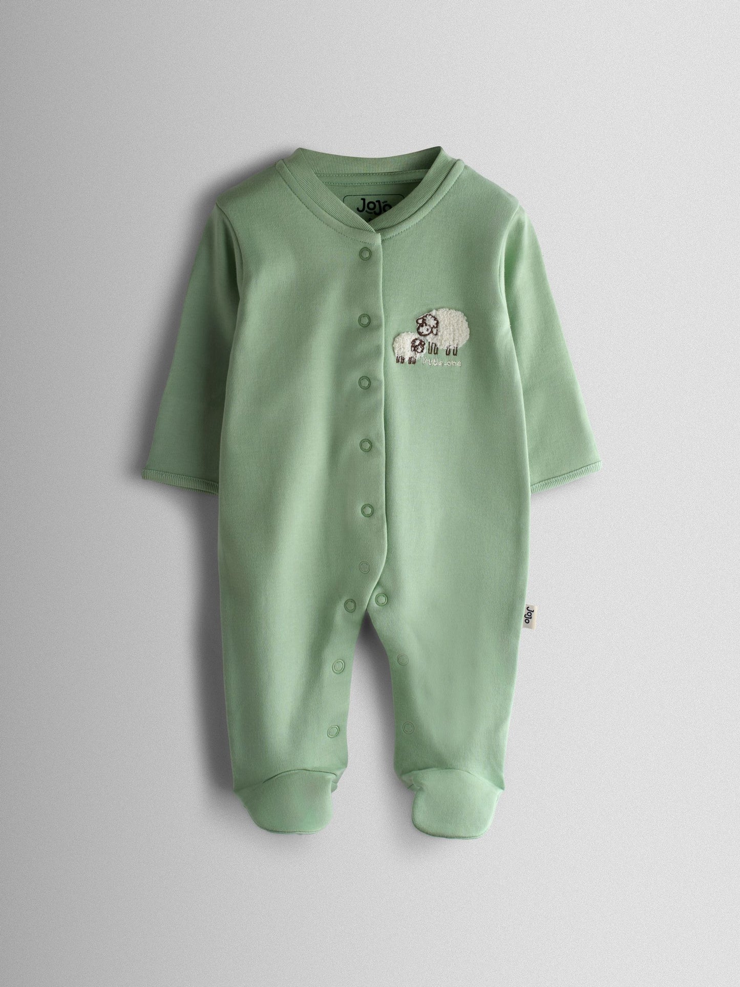 JoJo Maman Bébé Green Sheep Cotton Footed 3 Pack Sleepsuit image 4