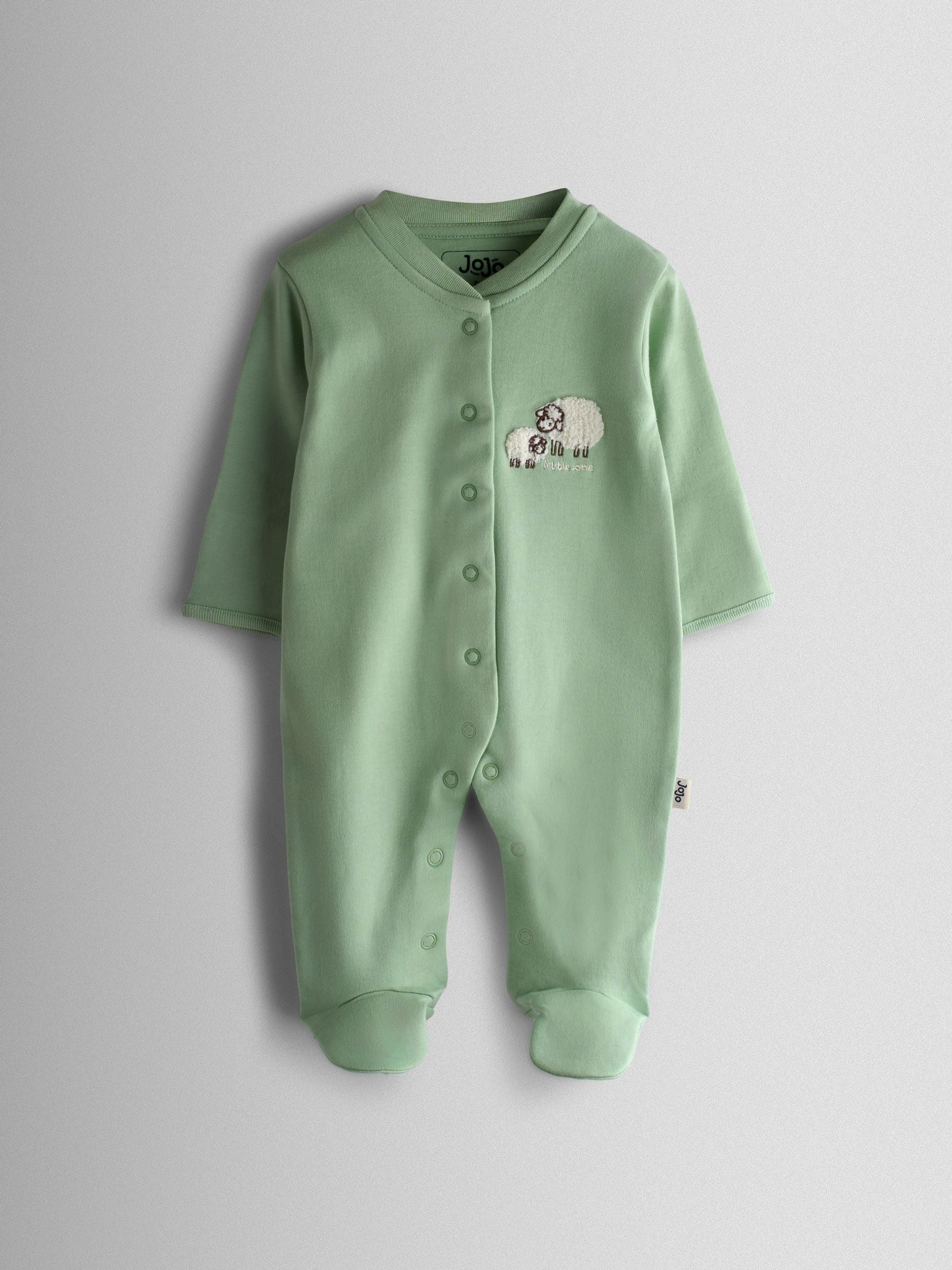 JoJo Maman Bébé Green Sheep Cotton Footed 3 Pack Sleepsuit image 4