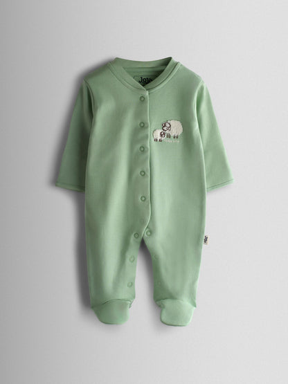 JoJo Maman Bébé Green Sheep Cotton Footed 3 Pack Sleepsuit image 4