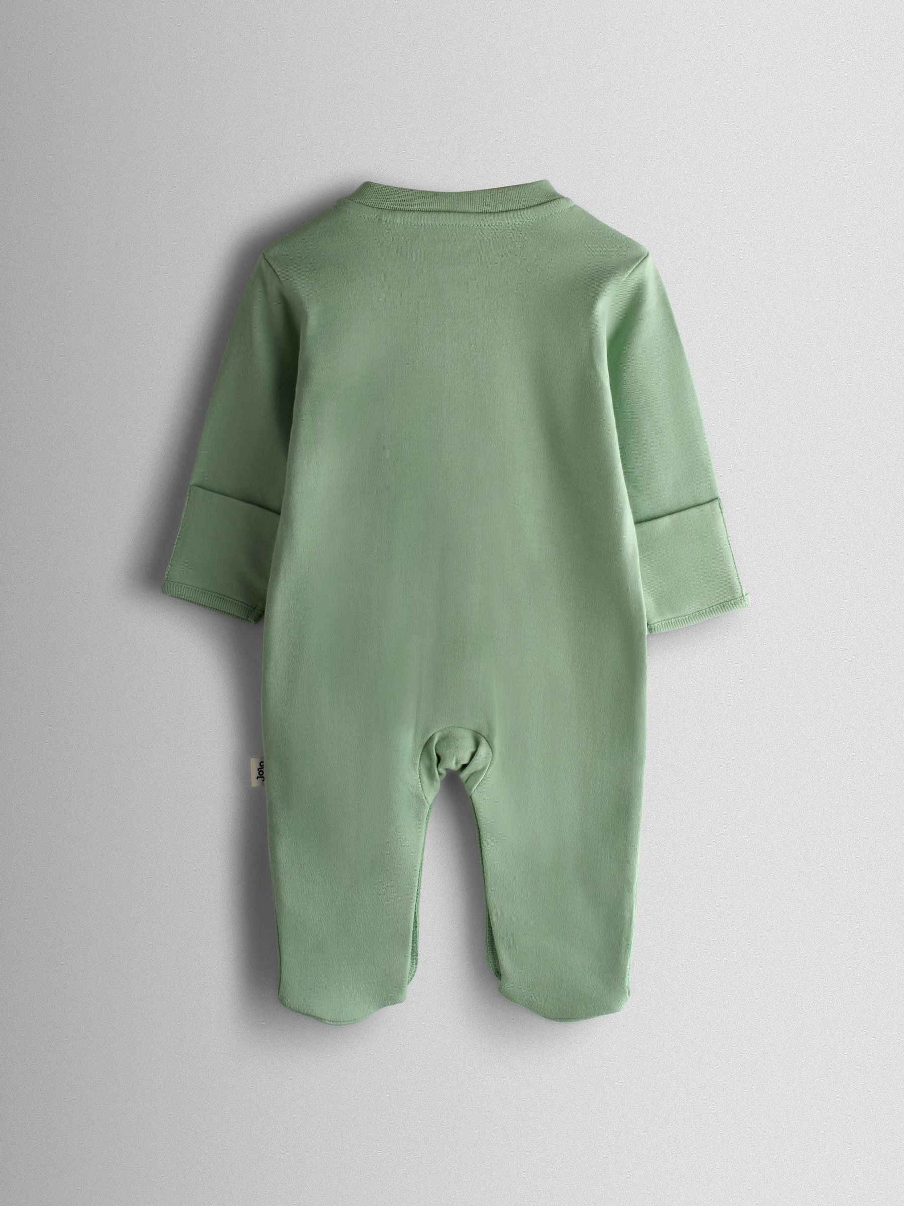 JoJo Maman Bébé Green Sheep Cotton Footed 3 Pack Sleepsuit image 5