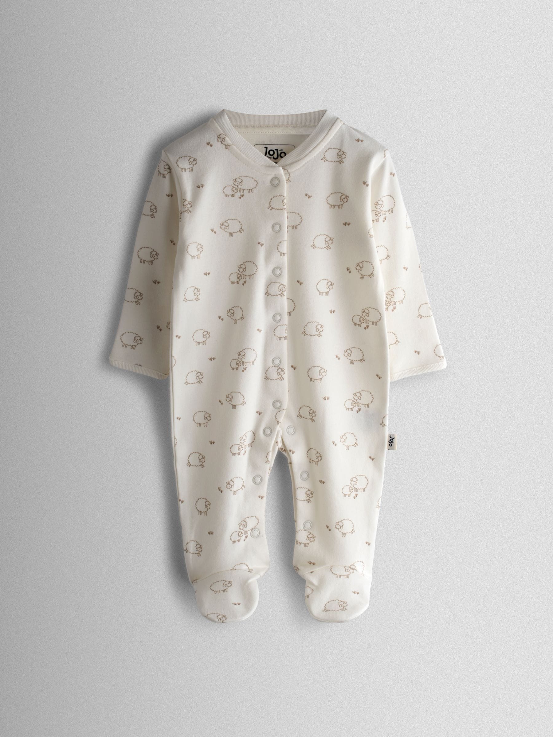 JoJo Maman Bébé Green Sheep Cotton Footed 3 Pack Sleepsuit image 6