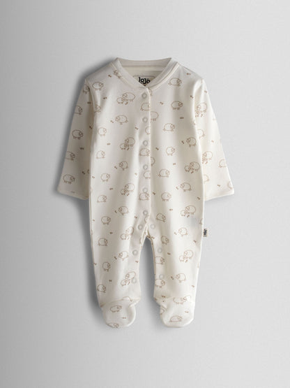 JoJo Maman Bébé Green Sheep Cotton Footed 3 Pack Sleepsuit image 6