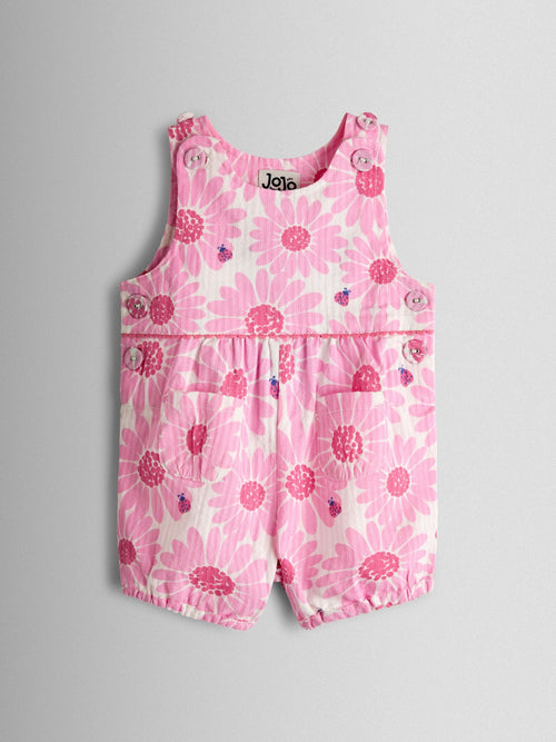 JoJo Maman Bébé Pink Printed Seersucker Dungaree image 1