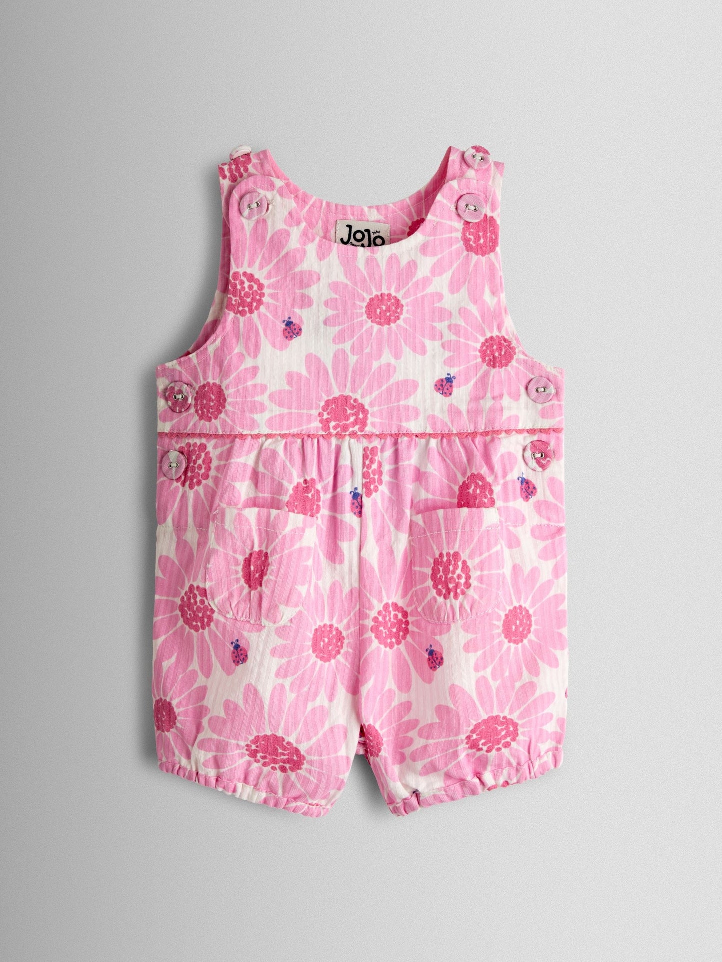 JoJo Maman Bébé Pink Printed Seersucker Dungaree image 1