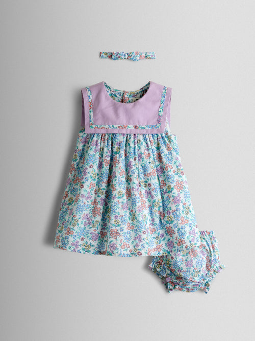 JoJo Maman Bébé Lilac Ditsy Floral Sailor Baby Dress and Headband Set image 1