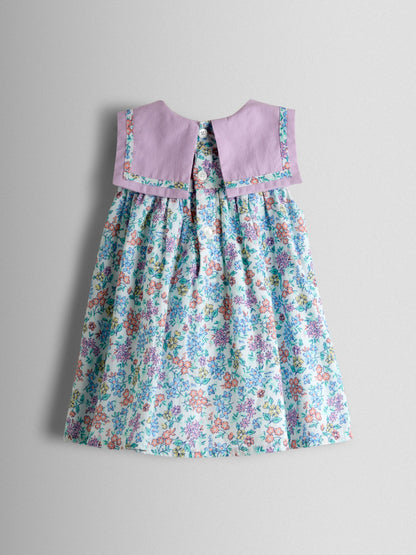 JoJo Maman Bébé Lilac Ditsy Floral Sailor Baby Dress and Headband Set image 3