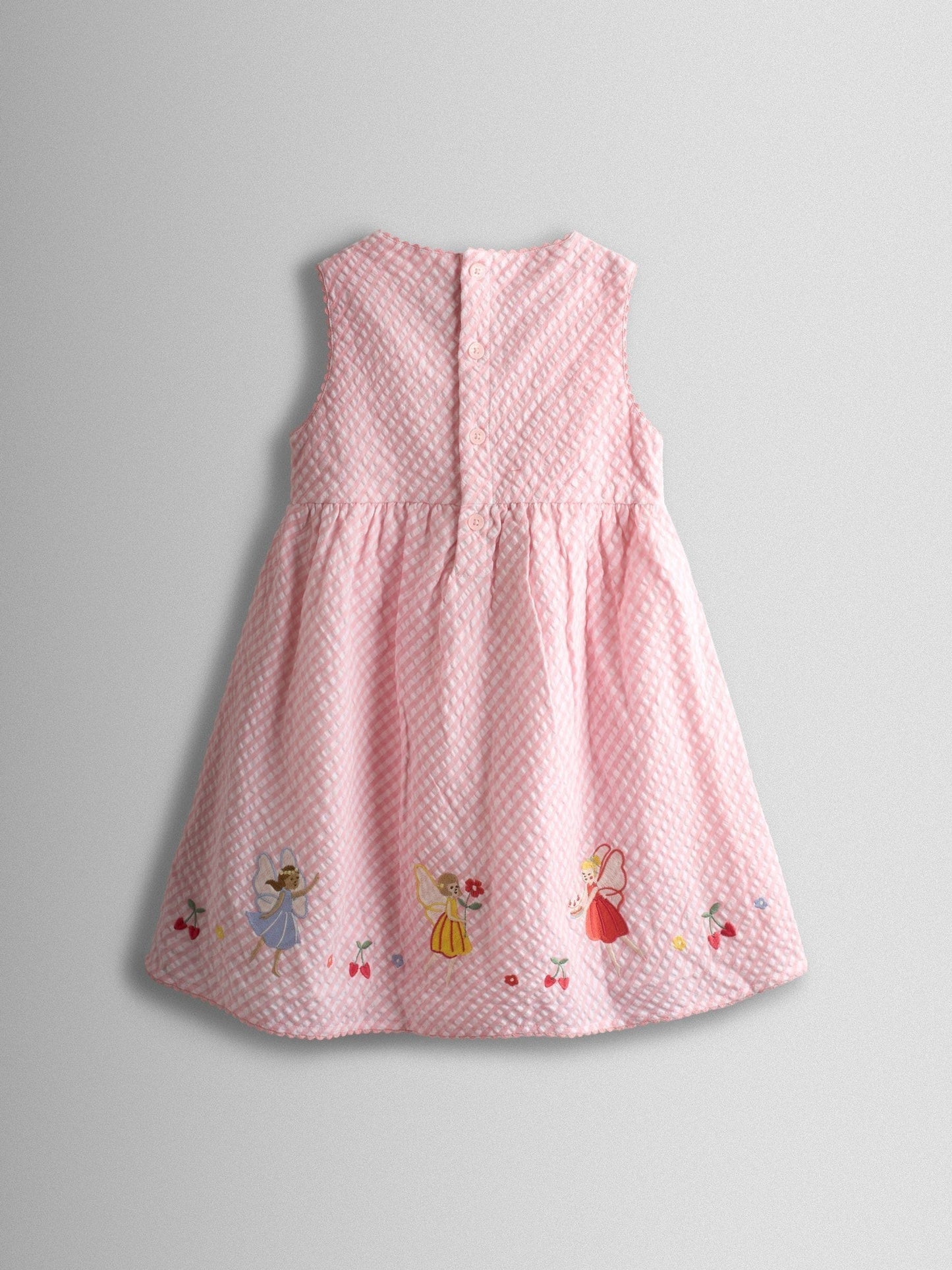 JoJo Maman Bébé Pink Fairy Appliqué Gingham Sleeveless Dress image 2