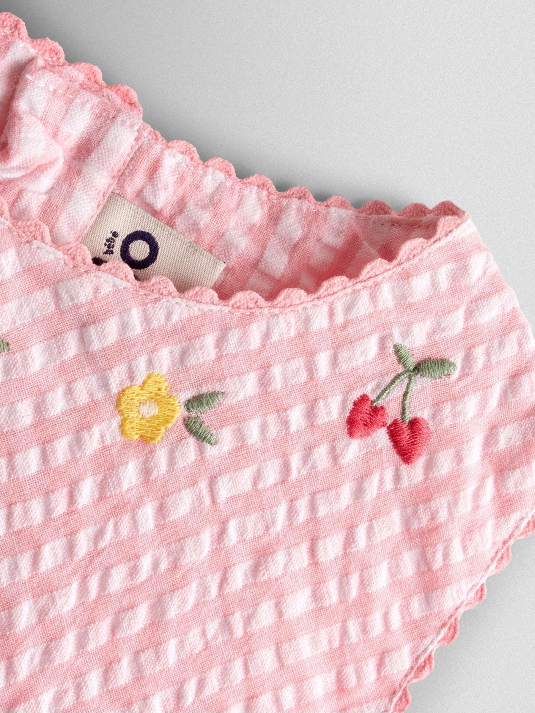 JoJo Maman Bébé Pink Fairy Appliqué Gingham Sleeveless Dress image 3
