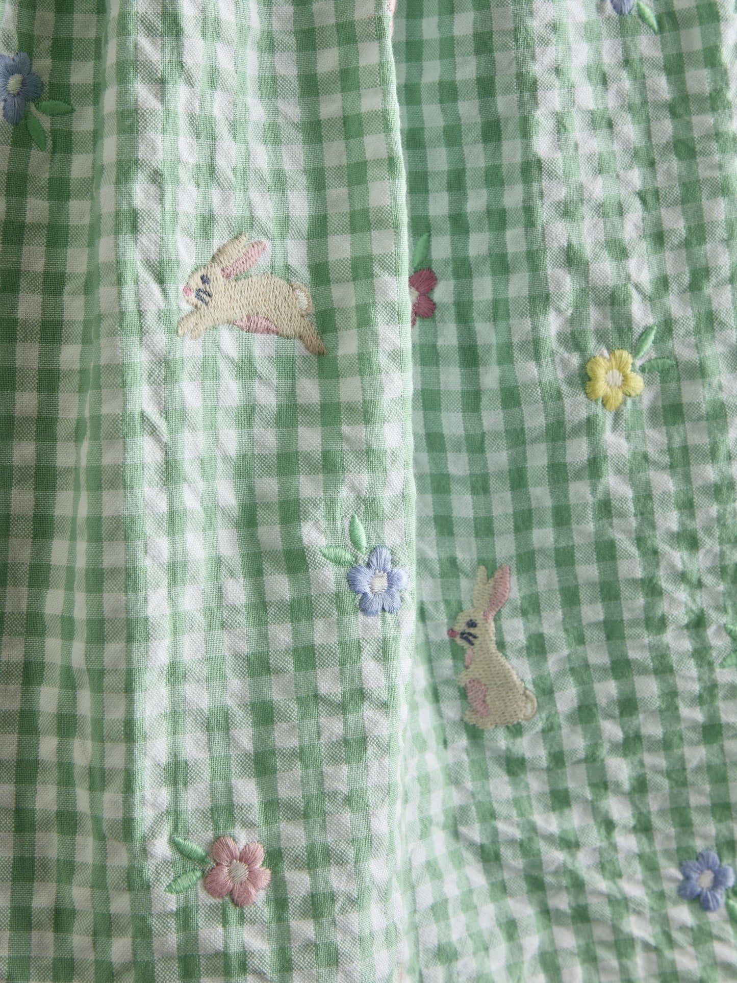 JoJo Maman Bébé Light Green Bunny and Flower Embroidered Frill Shoulder Dress image 4