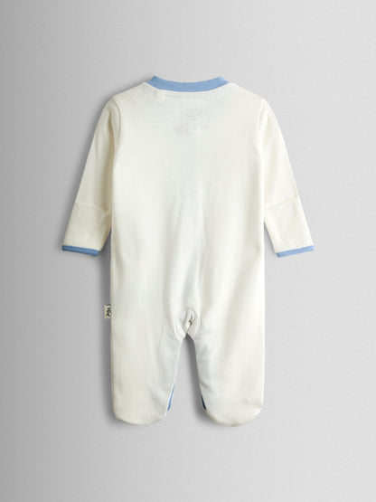 JoJo Maman Bébé Blue Elephant Cotton Footed 3 Pack Sleepsuit image 3