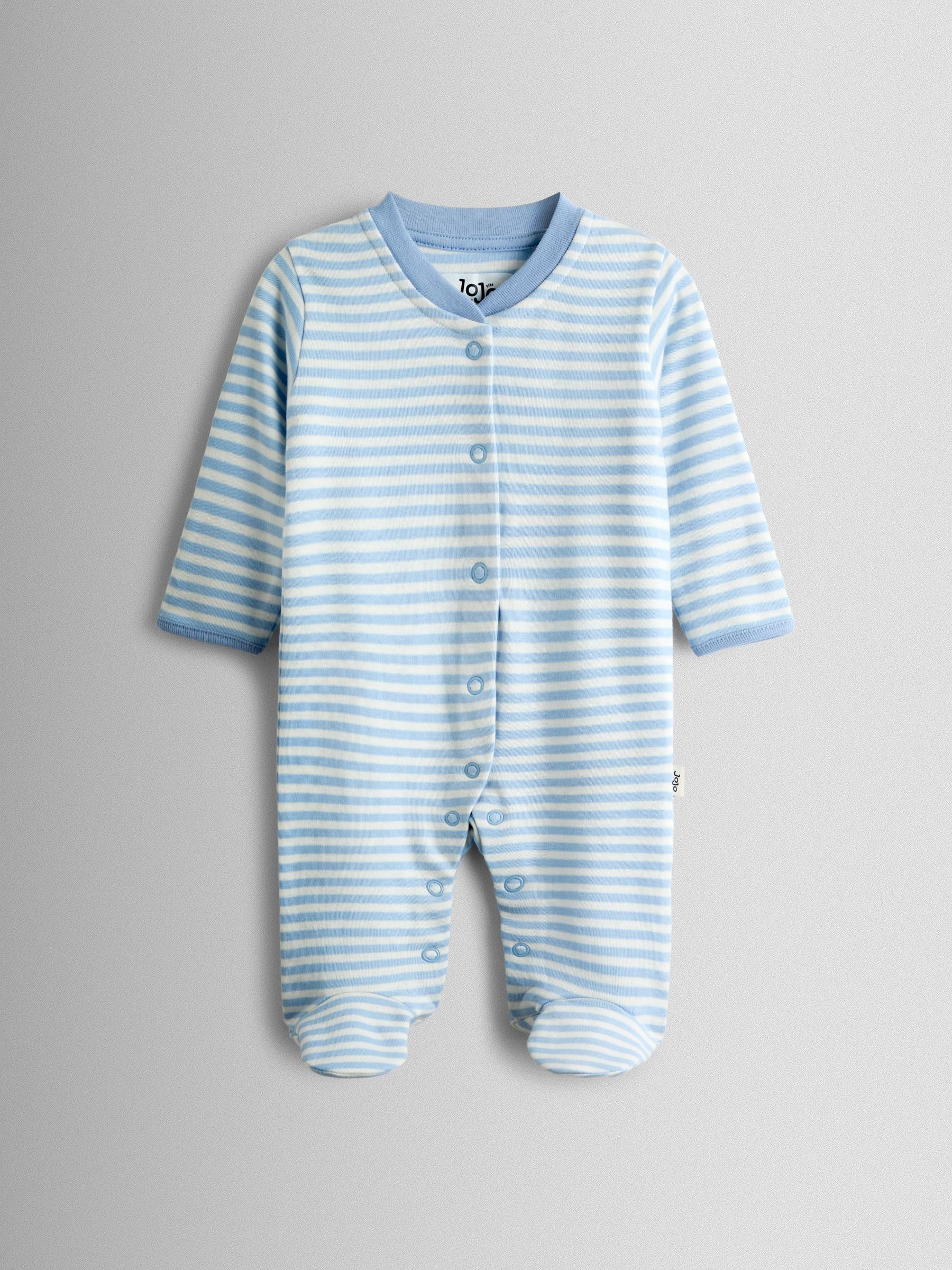 JoJo Maman Bébé Blue Elephant Cotton Footed 3 Pack Sleepsuit image 5
