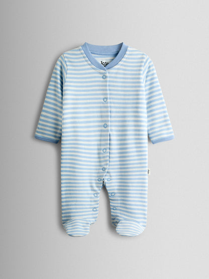 JoJo Maman Bébé Blue Elephant Cotton Footed 3 Pack Sleepsuit image 5