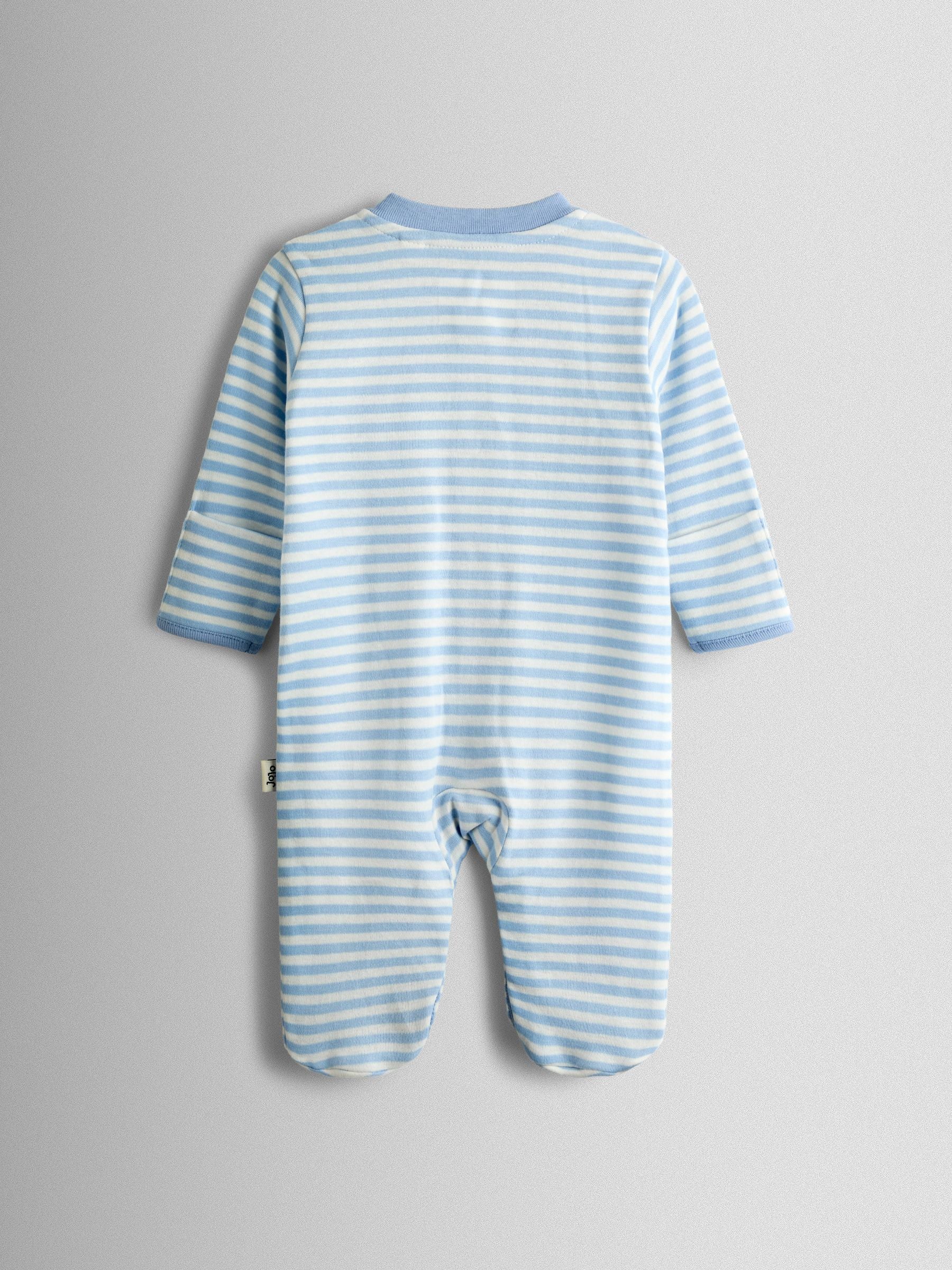 JoJo Maman Bébé Blue Elephant Cotton Footed 3 Pack Sleepsuit image 6