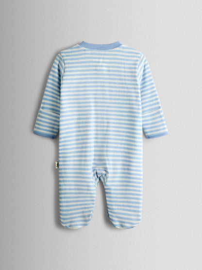 JoJo Maman Bébé Blue Elephant Cotton Footed 3 Pack Sleepsuit image 6