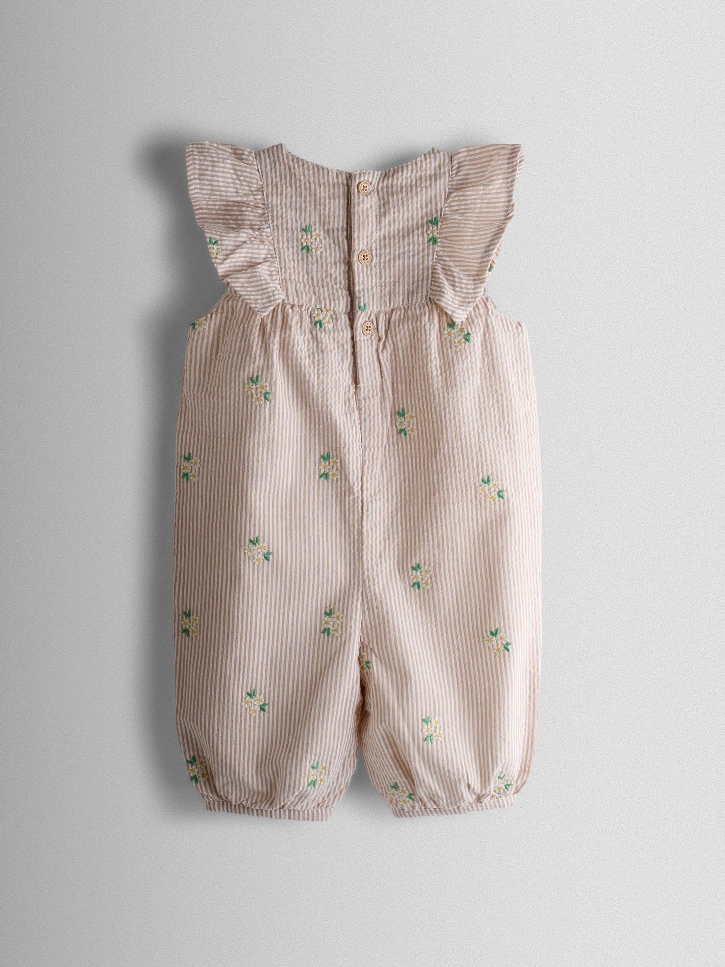 JoJo Maman Bébé Natural Frill Shoulder Embroidered Romper image 3