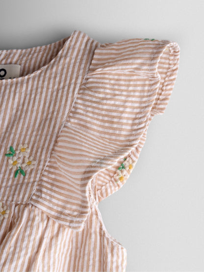 JoJo Maman Bébé Natural Frill Shoulder Embroidered Romper image 4