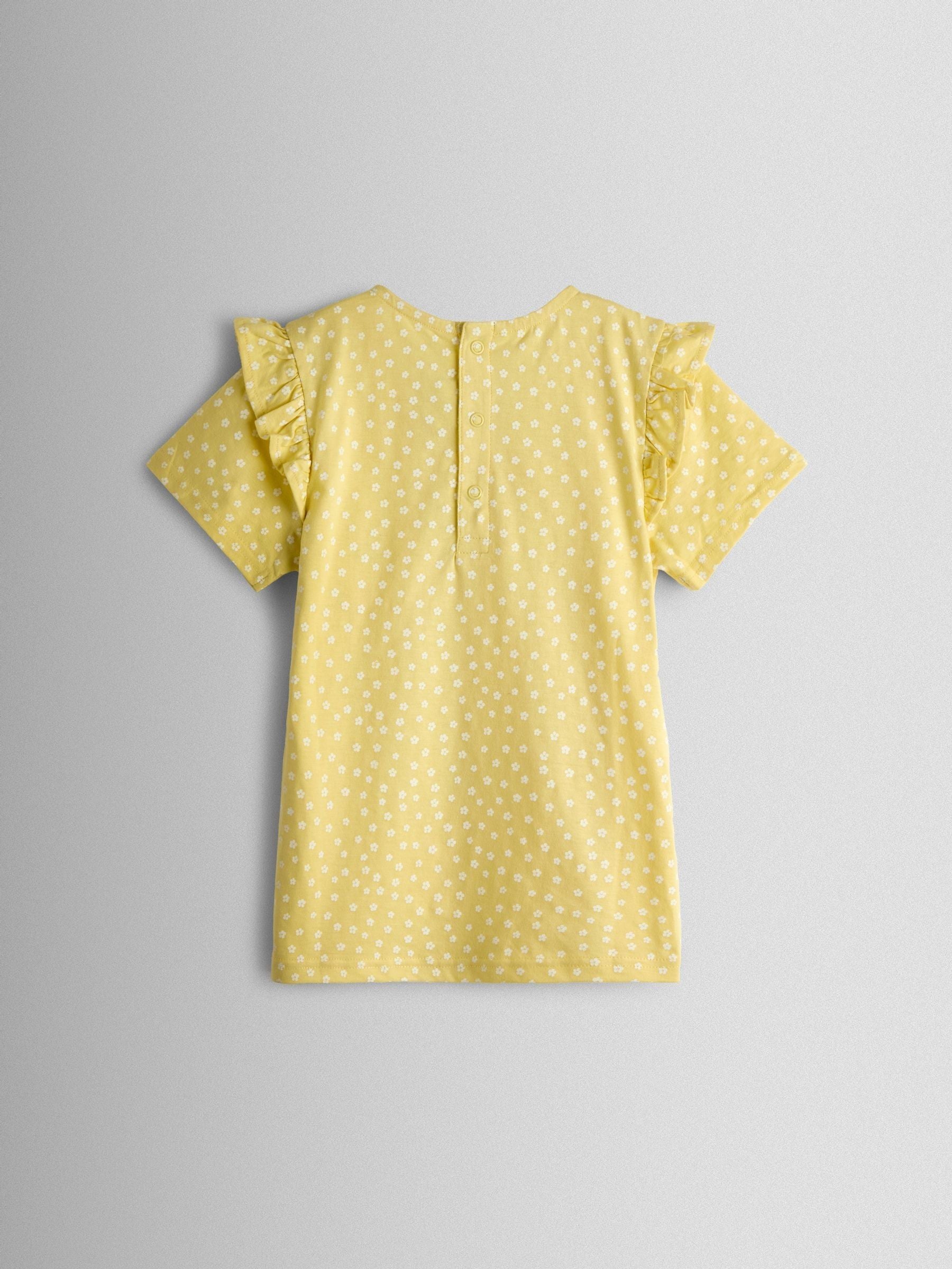 JoJo Maman Bébé Yellow Lamb Appliqué Frill Shoulder T-Shirt image 2