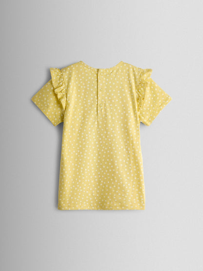 JoJo Maman Bébé Yellow Lamb Appliqué Frill Shoulder T-Shirt image 2