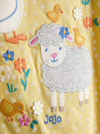 JoJo Maman Bébé Yellow Lamb Appliqué Frill Shoulder T-Shirt image 3