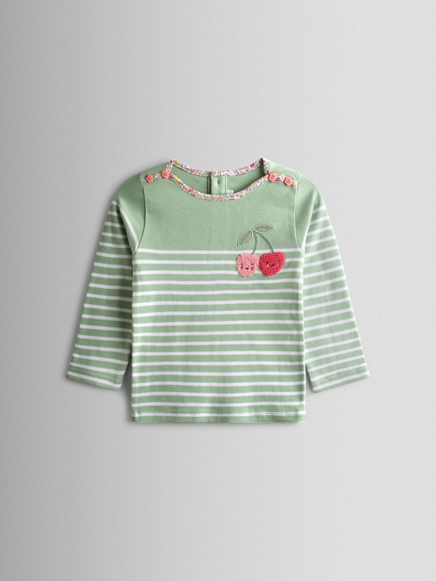 JoJo Maman Bébé Green Cherry Breton Pocket Top image 1