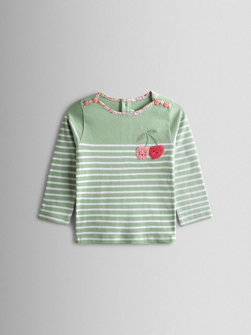 JoJo Maman Bébé Green Cherry Breton Pocket Top image 1