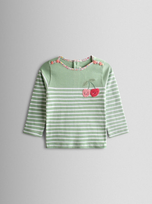 JoJo Maman Bébé Green Cherry Breton Pocket Top image 1
