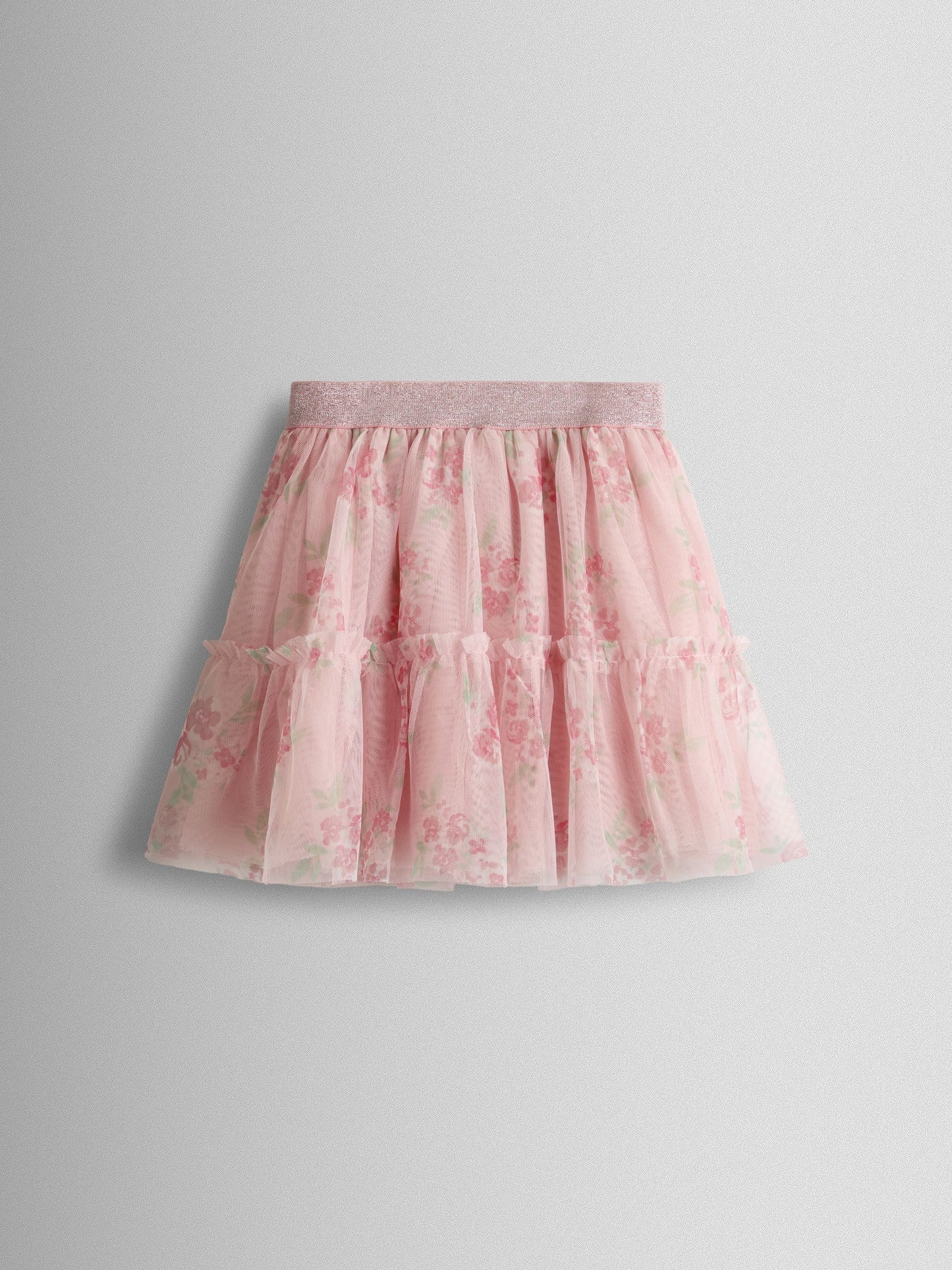 JoJo Maman Bébé Rose Pink Broderie Collar T-Shirt & Printed Tulle Skirt Set image 5