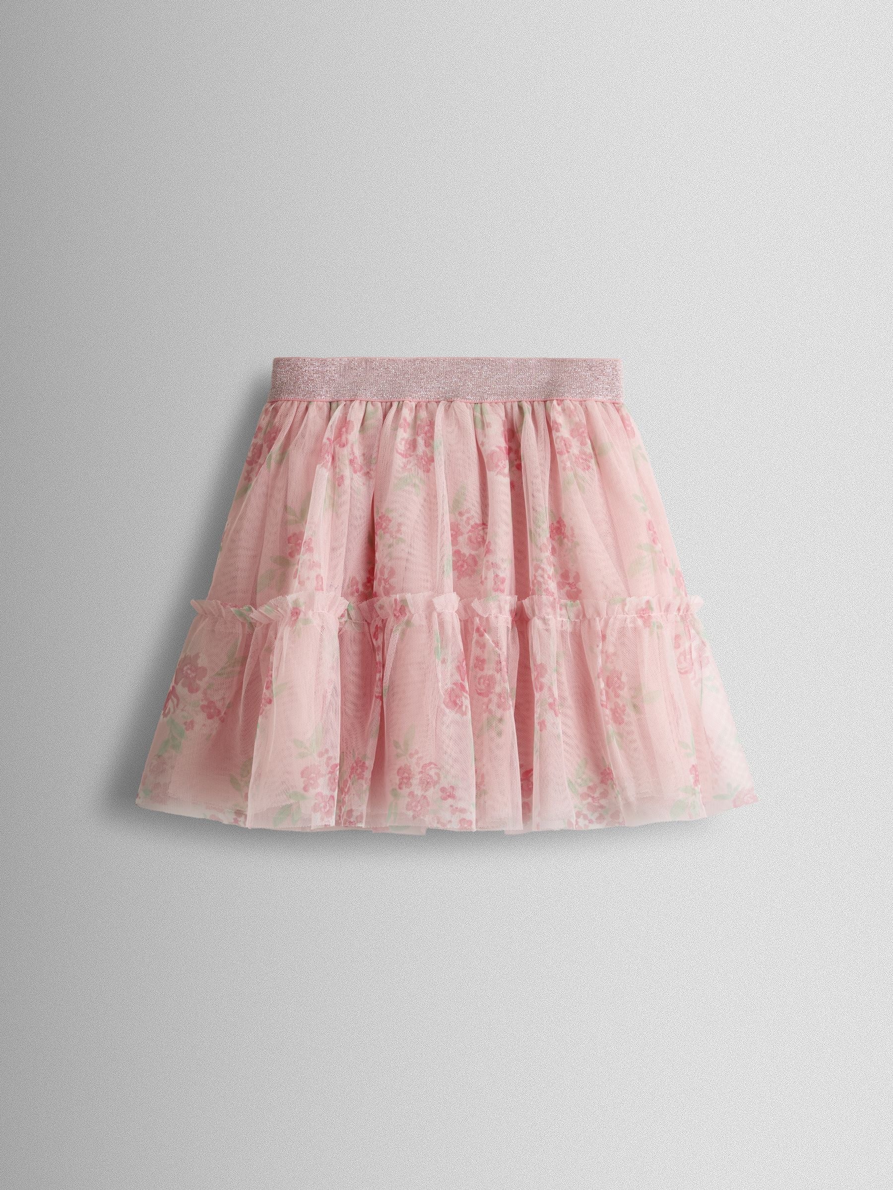 JoJo Maman Bébé Rose Pink Broderie Collar T-Shirt & Printed Tulle Skirt Set image 5