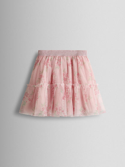 JoJo Maman Bébé Rose Pink Broderie Collar T-Shirt & Printed Tulle Skirt Set image 5