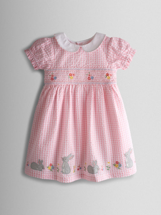 Dsiney Kidz - JoJo Maman Bébé Light Pink Bunny Appliqué Smocked Dress image 2