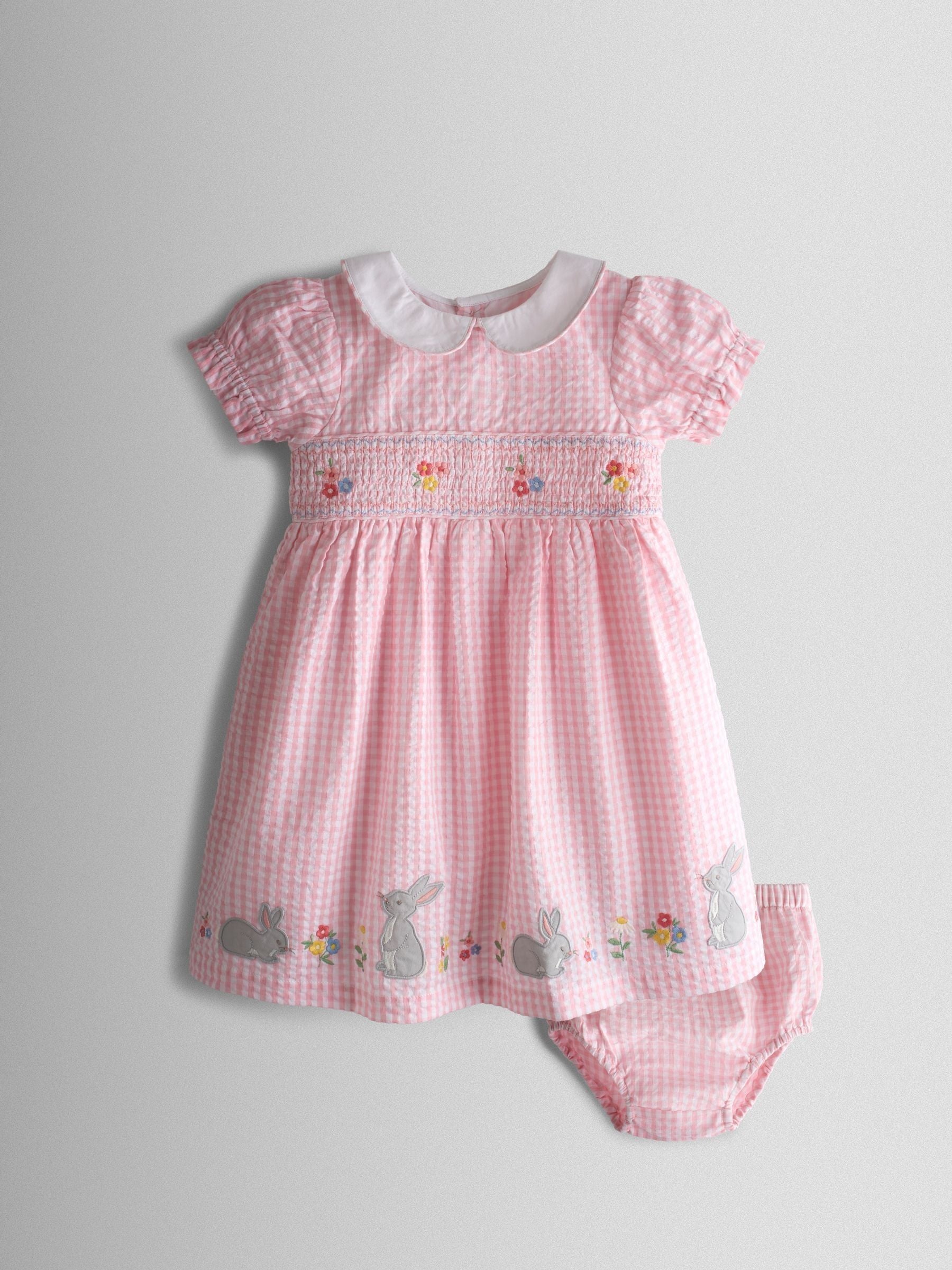 Dsiney Kidz - JoJo Maman Bébé Light Pink Bunny Appliqué Smocked Dress image 1