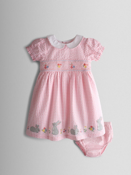 Dsiney Kidz - JoJo Maman Bébé Light Pink Bunny Appliqué Smocked Dress image 1