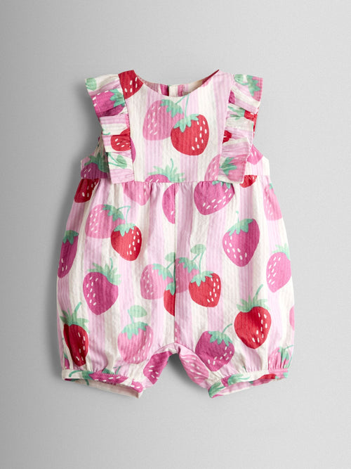 JoJo Maman Bébé Pink Strawberry Ruffle Shoulder Romper image 1
