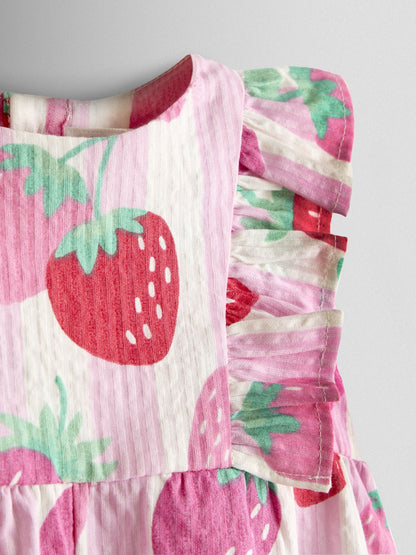 JoJo Maman Bébé Pink Strawberry Ruffle Shoulder Romper image 3