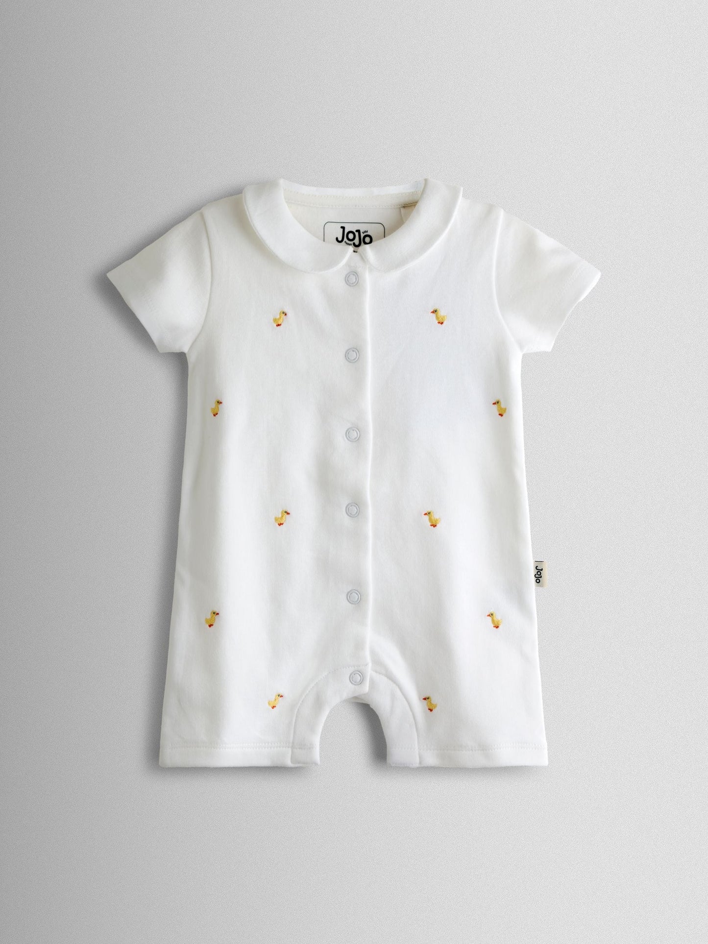 JoJo Maman Bébé White Duck Embroidered Organic Cotton Short Sleeve Sleepsuit image 3