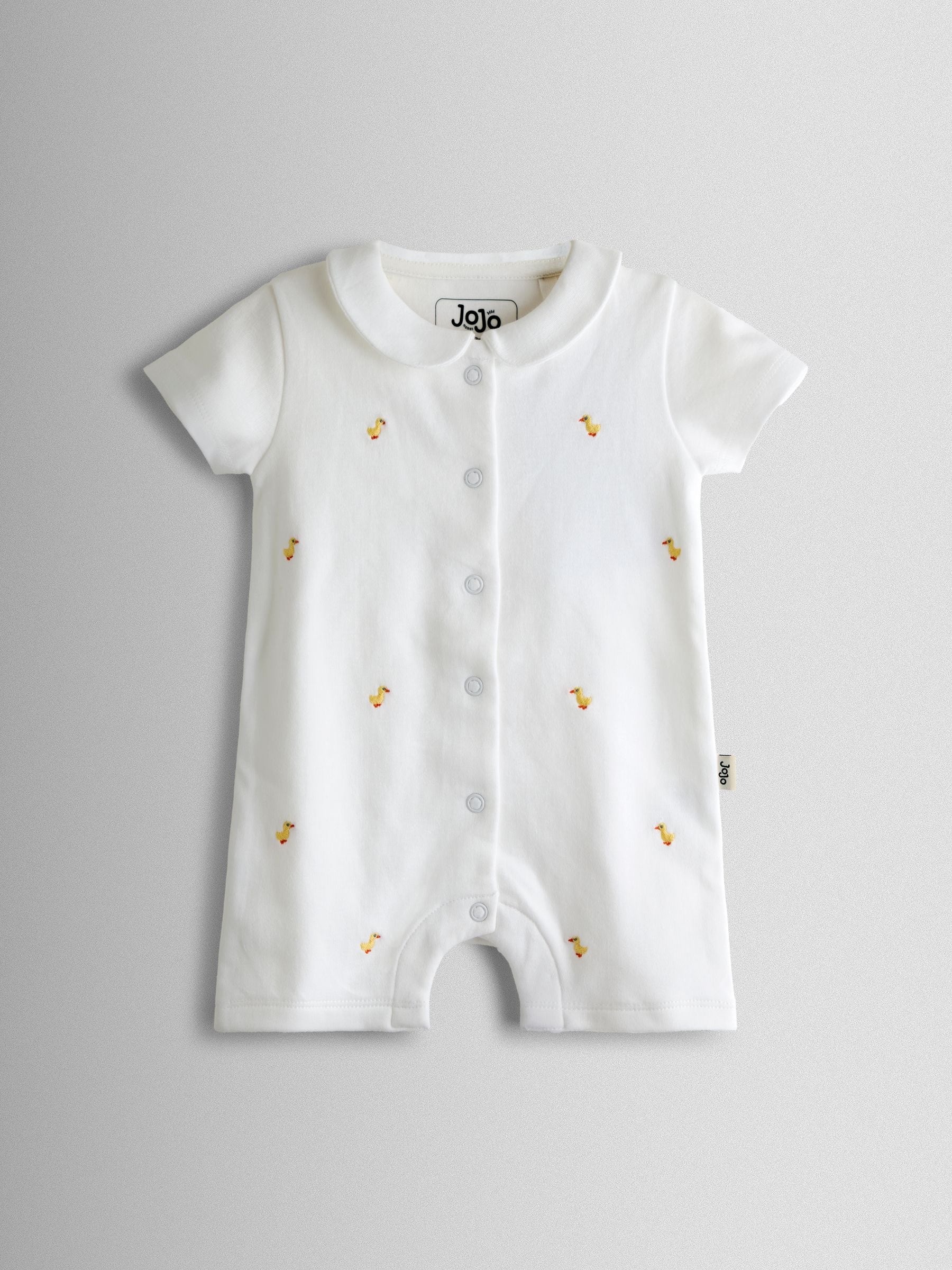 JoJo Maman Bébé White Duck Embroidered Organic Cotton Short Sleeve Sleepsuit image 3