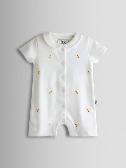 JoJo Maman Bébé White Duck Embroidered Organic Cotton Short Sleeve Sleepsuit image 3