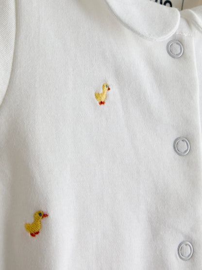 JoJo Maman Bébé White Duck Embroidered Organic Cotton Short Sleeve Sleepsuit image 5