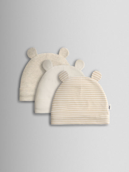 JoJo Maman Bébé Natural 3-Pack Bear Hat image 1