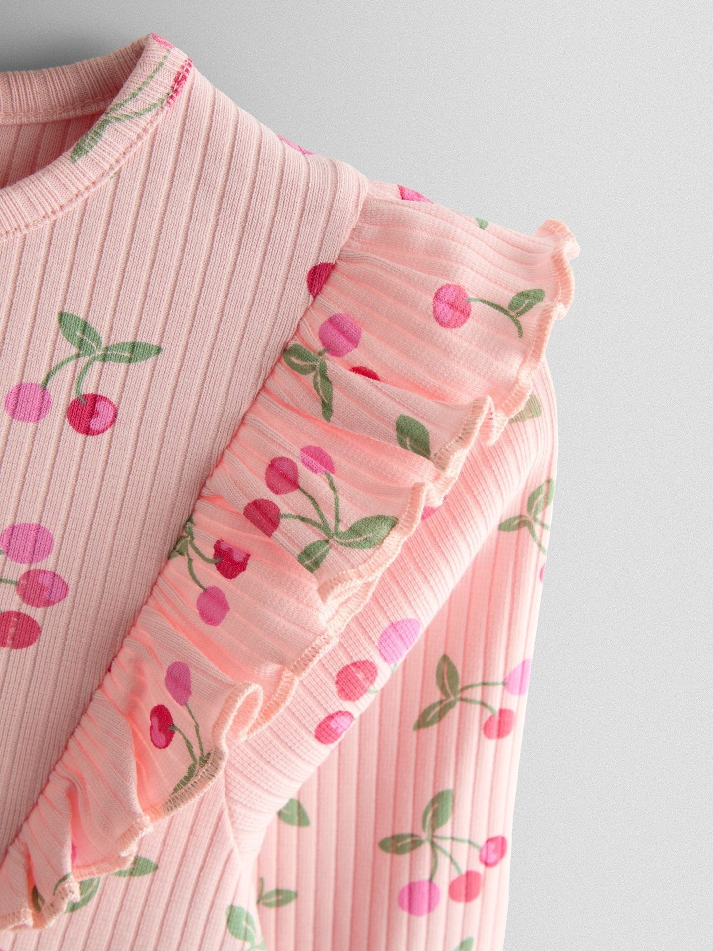 JoJo Maman Bébé Pink Cherry Frill Long Sleeve Rib Dress image 3