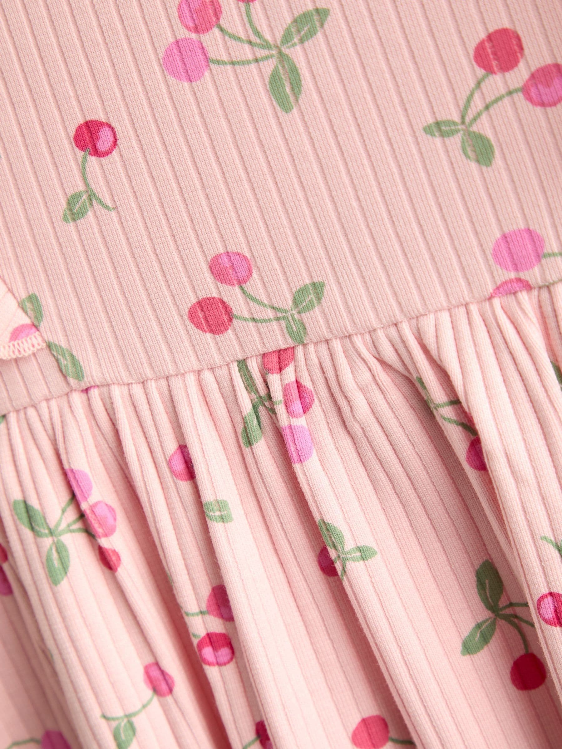 JoJo Maman Bébé Pink Cherry Frill Long Sleeve Rib Dress image 4