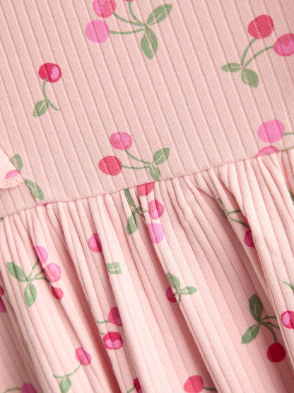 JoJo Maman Bébé Pink Cherry Frill Long Sleeve Rib Dress image 4